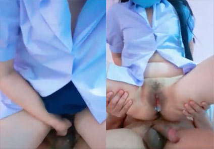 น้องมัธยม ขึ้นเองขย่มเย็ด โยกควย คาชุดนักเรียน แตกในไปเลย